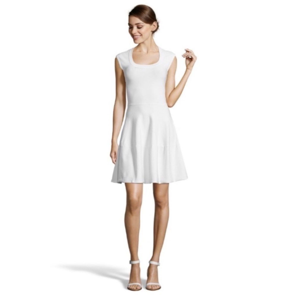 Rebecca Taylor Scoop Neck Cap Sleeve Stretch Fit and Flare Dresss